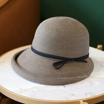 Лятна сгъваема сламена шапка Дамска UV защита Слънчева шапка Небрежен темперамент Модни прости диви елегантни дишащи рибарски шапки