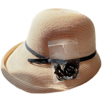 Лятна сгъваема сламена шапка Дамска UV защита Слънчева шапка Небрежен темперамент Модни прости диви елегантни дишащи рибарски шапки