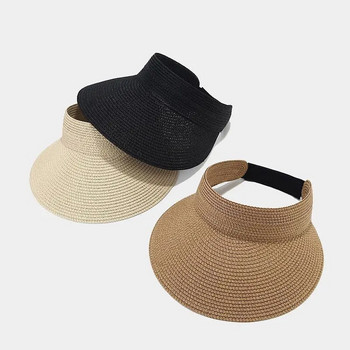 Καλοκαιρινό μασίφ Καπέλο ηλίου Ψάθινο καπέλο Πτυσσόμενο επάνω καπέλο γείσο για γυναίκες 01