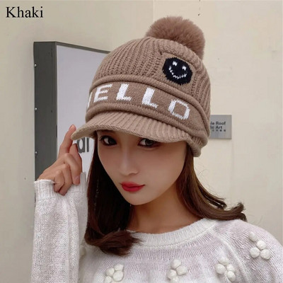 Modne ženske kape s pomponima za djevojke Zimska topla zadebljana kapa Elegantne kape s kapom Ležerna pletena kapa za van