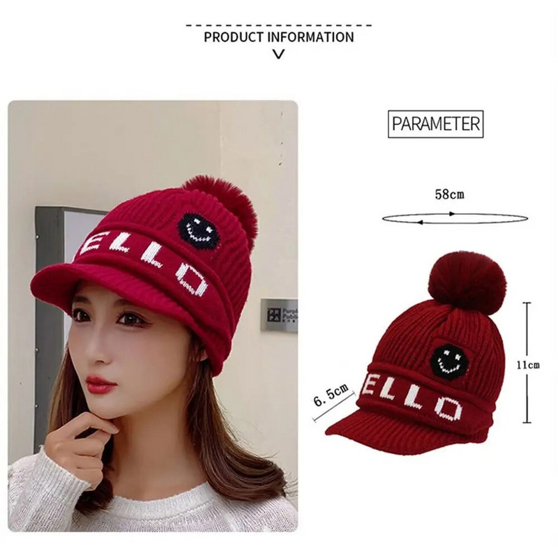 Modne ženske kape s pomponima za djevojke Zimska topla zadebljana kapa Elegantne kape s kapom Ležerna pletena kapa za van