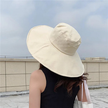 Лятна плажна шапка с голяма периферия Дамска шапка за морски пътувания на открито Слънцезащитна рибарска шапка Корейска сгъваема слънчева шапка Панама