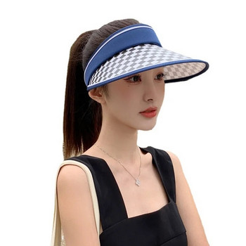 Лятна шапка UPF 50 Дамска пластмасова празна горна плажна шапка с щипка, плътен цвят, широка периферия, UV защита, дишаща шапка с козирка за слънце