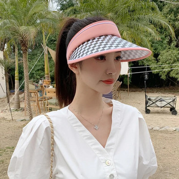 Лятна шапка UPF 50 Дамска пластмасова празна горна плажна шапка с щипка, плътен цвят, широка периферия, UV защита, дишаща шапка с козирка за слънце