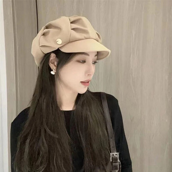 Vintage γυναικείο καπέλο μπερέ Φθινόπωρο Χειμώνας Ζεστό γυναικείο οκταγωνικό καπέλο Κορεάτικο μονόχρωμο καπέλο εφημεριδοφόρου κορίτσια ζωγράφος Καπέλα Gorras