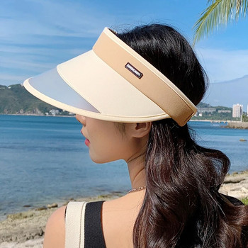 Лятна дамска шапка за слънце Прозрачен PVC шев Празен цилиндър Еластична лента за регулиране Пътуване На открито Слънцезащитна плажна шапка
