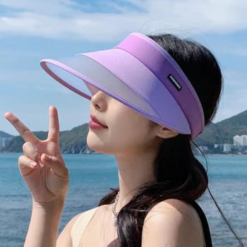 Καλοκαιρινό γυναικείο καπέλο για αντηλιακό διάφανο PVC ραφή Άδειο επάνω καπέλο Προσαρμογή ελαστικής ζώνης Ταξιδιωτικό καπέλο παραλίας προστασίας εξωτερικού χώρου