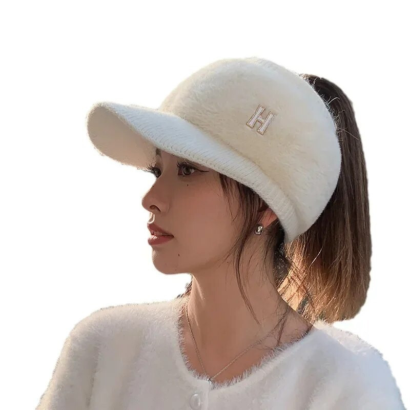 Γυναικεία καπέλα 2023 Μόδα γράμμα βελούδινο πλεκτό καπέλο χειμώνα Ζεστό χοντρό ποδηλατικό καπέλα μπέιζμπολ αλογοουρά Καπέλο χειμωνιάτικο καπέλο Gorras Hombre
