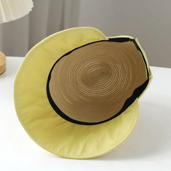 Плажна шапка с голяма глава пачуърк шапка с кофа дамска лято 2023 нова слънцезащитна шапка за мивка с голяма периферия Слънцезащитни сламени шапки