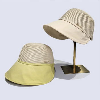 Плажна шапка с голяма глава пачуърк шапка с кофа дамска лято 2023 нова слънцезащитна шапка за мивка с голяма периферия Слънцезащитни сламени шапки