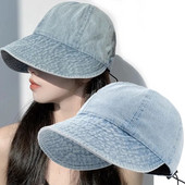 Divat farmer szemellenzők kacsacsőrű kalap beállítható húzózsinór széles karimájú retro koreai nyári napsapka csúcsos sapka kék kazetta nőknek