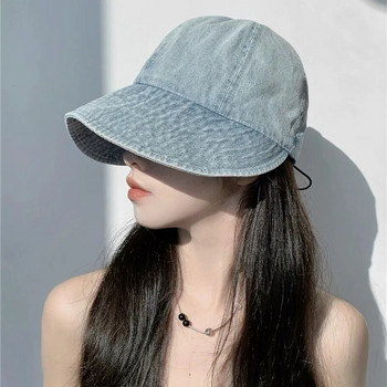 Μόδα τζιν προσωπίδες Duckbill καπέλο με πλατύ χείλος ρετρό κορεατικό καλοκαιρινό καπέλο ηλίου με καπέλο μπλε κασκέτα για γυναίκες