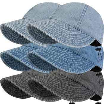 Модни дънкови козирки Шапка с патешка човка Регулируема връзка с широка периферия Ретро корейска лятна слънчева шапка Шапка с острие Синя каскетка за жени