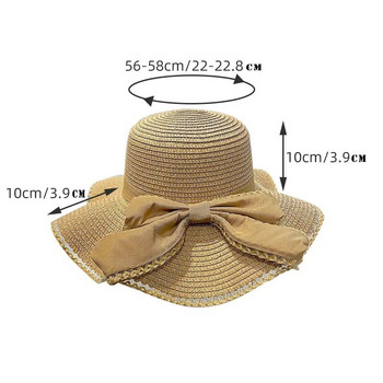 Ανοιξιάτικο και Καλοκαίρι Γυναικείο καπέλο ηλίου με μεγάλο παπιγιόν, ψάθινο καπέλο ήλιου με σκιά από μπαμπού, καπέλο ψαρά, καπέλο ψαρέματος εξωτερικού χώρου Panama