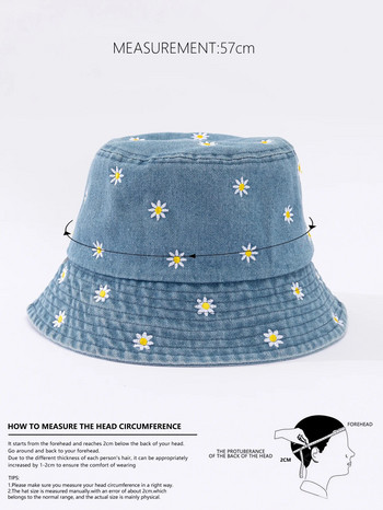 Little Daisy Embroidered Fisherman Hat for Women in Spring and Summer Fashion Ευέλικτο αντηλιακό και αντηλιακό δείχνει το μικρό πρόσωπο