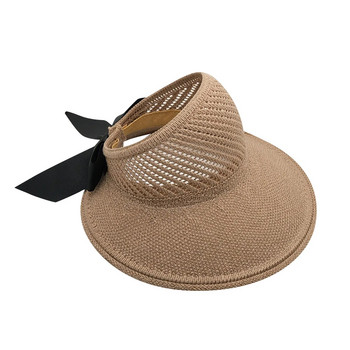 Сгъваеми широки сламени шапки Слънчеви козирки за жени, 2024 г. Плажна шапка с лък Лятна Chapeu Praia Дамска шапка Sombrero Mujer Para El Sol