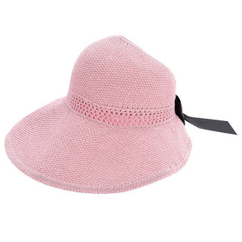 Πτυσσόμενα φαρδιά ψάθινα καπέλα Γυναικεία αλεξήλια, 2024 Καπέλο παραλίας με φιόγκο, καλοκαιρινό Chapeu Praia Γυναικείο καπέλο Sombrero Mujer Para El Sol