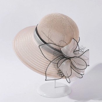 Γυναικείο καπέλο Νυφικό γαμήλιο πάρτι τσαγιού Φαρδύ γείσο Καλοκαιρινό καπέλο ηλίου Γυναικείο φθινόπωρο