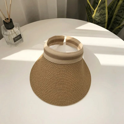 Lady Summer Empty Top šešir sa šiltom za sunce Ljetna slamnata kapa sa širokim obodom šešira sa UV zaštitom
