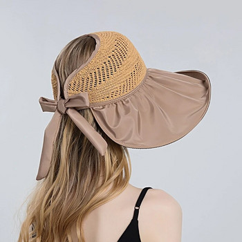 Γυναικείο καλοκαιρινό κομψό καπέλο κουβά με παπιγιόν Lady Vinyl Αντιηλιακό Καπάκι παραλίας Αναπνεύσιμο Εξωτερικό Φαρδύ γείσο αντηλιακή προστασία