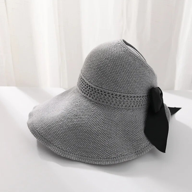 Nyári női napsapkák, nagy karimájú, klasszikus masnival összecsukható divatos szalmakalap alkalmi szabadtéri strandsapka nőknek UV-védett sapka
