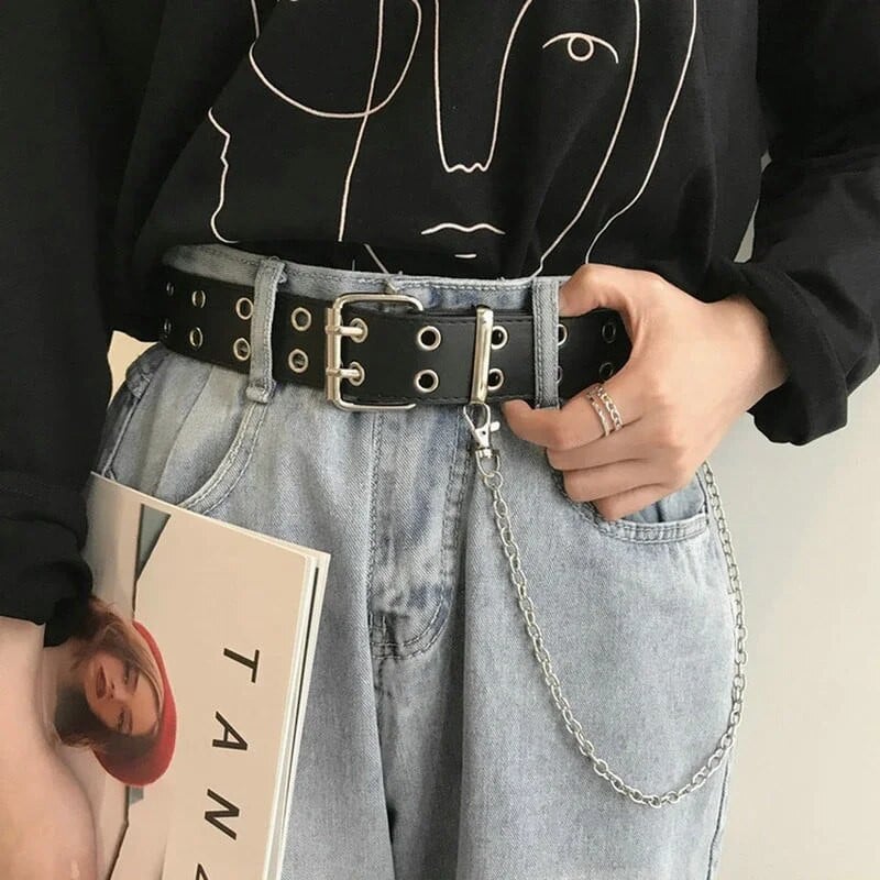 Ženski remeni s dvostrukim prstenom, dvostruka rupa, ušica s ušicama, kožna kopča, remen s punk iglama, haljina za slobodno vrijeme, traperice, gotički pojas