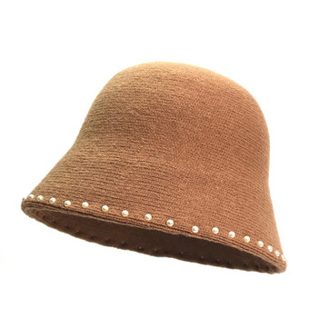 Нова панамска топла зимна дамска шапка-кофа Ангола Дълга шапка за мивка от заешка кожа Модна есенно-зимна удебелена рибарска шапка