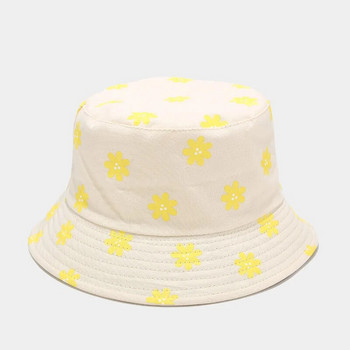 Νέο καπέλο ψαρά με στάμπα λουλουδιών Γυναικεία λογοτεχνία και τέχνη μικρό φρέσκο καπέλο λεκάνης εξωτερικό αλεξήλιο διπλής όψης το καλοκαίρι