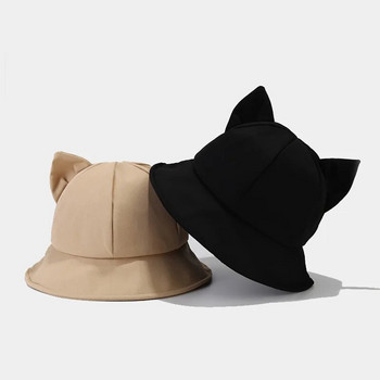 Нова анимационна котешка шапка с кофа с уши Шапка за момиче Памучна шапка с купол Дамска корейска пролетна лятна панамска плътна женска шапка за слънце на открито