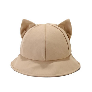 Καπέλο καπέλο με κουβά αυτιών γάτας για κορίτσι Βαμβακερό γυναικείο καπέλο για τον ήλιο Κορεατική Άνοιξη Καλοκαίρι Παναμά Μασίφ Θηλυκό καπέλο για ηλίου εξωτερικού χώρου