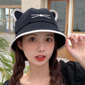 Pavasario vasaros kepurė Moterys Mergaitė Korėjos Animacinis Kačių Ausys Kepurė nuo saulės Kawaii Paplūdimyje Kelionės nuo saulės Kepurės nuo saulės plačiabrylė medvilnė Panamos kepurė