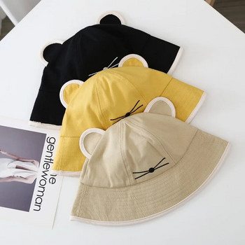 Καπέλο για άνοιξη καλοκαιρινό κάδο Γυναικεία κορίτσι Κορεάτικα Αυτιά Γάτας Κινούμενα Αυτιά για Ήλιο Καπέλο Kawaii Beach Tour Καπέλα αλεξήλιο Φαρδύ γείσο βαμβακερό καπέλο Panama
