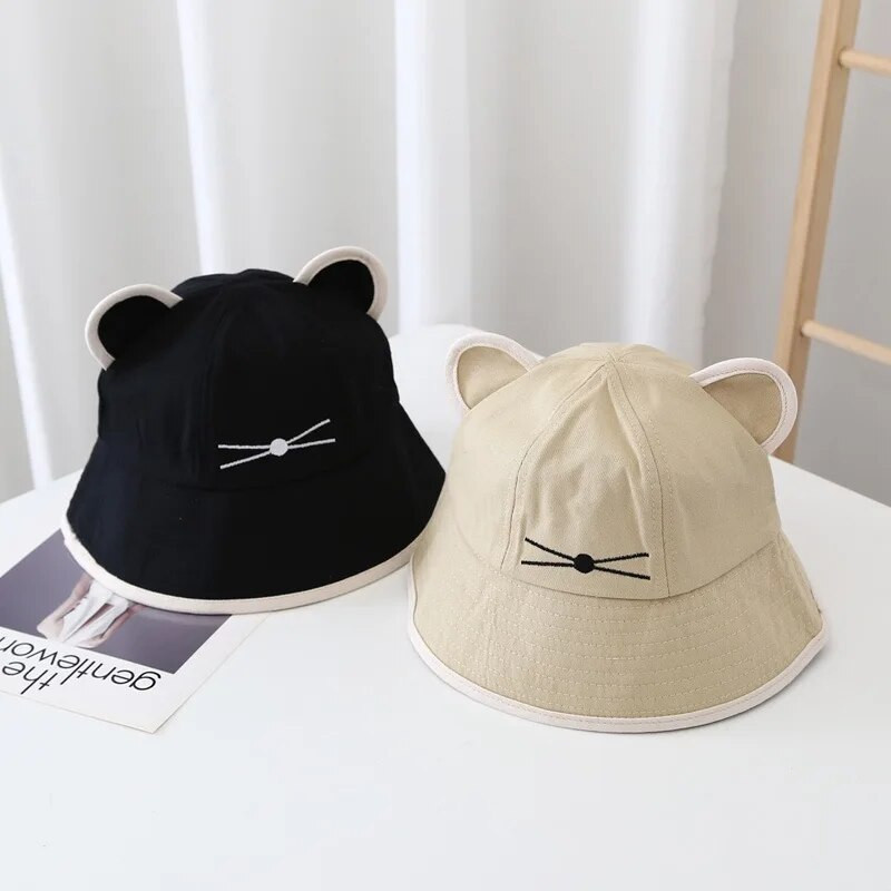 Pavasario vasaros kepurė Moterys Mergaitė Korėjos Animacinis Kačių Ausys Kepurė nuo saulės Kawaii Paplūdimyje Kelionės nuo saulės Kepurės nuo saulės plačiabrylė medvilnė Panamos kepurė