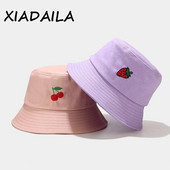 Slatka ribička kapa s vezom u obliku jagode, djevojka, šešir, ženska sklopiva kreativna modna kapa za umivaonik, kanta, šešir za sunčanje, kapice