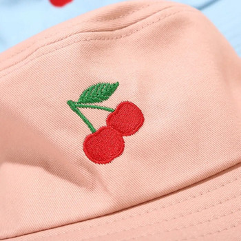 Χαριτωμένα γράμματα κέντημα φράουλα κορίτσι ψαράς καπέλο Γυναικείο πτυσσόμενο δημιουργικό καπέλο μόδας εξωτερικού χώρου κουβάς καπέλο για ήλιο