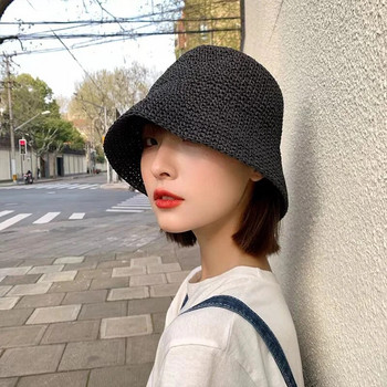 Παραλία Κορεατικό ψάθινο καπέλο Καλοκαιρινό γυναικείο γείσο Καπέλο κουβά Καπέλο ψαρά Χέρι ύφανση Παναμά Κορίτσι Ψάρεμα Καπέλα ηλίου για γυναίκες