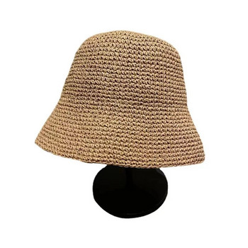 Плажна корейска сламена шапка Лятна дамска козирка Шапка с кофа Рибарска шапка Ръчно тъкане Панама Момиче Риболовни слънчеви шапки за жени