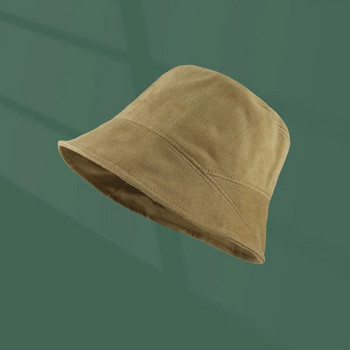 2023 Пролет Есен Нова женска едноцветна велурена рибарска шапка Модна кожена военна шапка Шапка с козирка за слънце Шапка с кофа