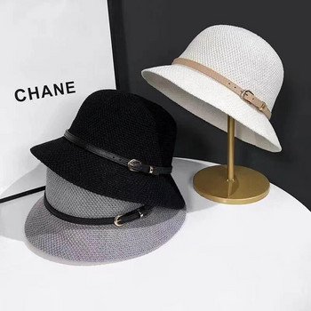γυναικείο καπέλο κουβά καπέλο πτυσσόμενο καπέλο λεκάνης vintage κουβά ψάθινο καπέλο παραλία καλοκαιρινή ζώνη πόρπη με μικρό γείσο καπέλο αντηλιακής προστασίας