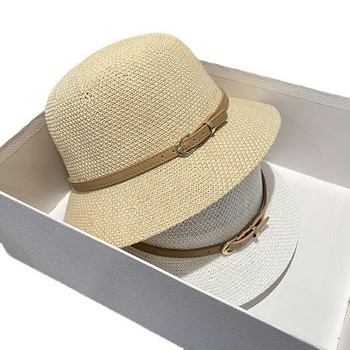 γυναικείο καπέλο κουβά καπέλο πτυσσόμενο καπέλο λεκάνης vintage κουβά ψάθινο καπέλο παραλία καλοκαιρινή ζώνη πόρπη με μικρό γείσο καπέλο αντηλιακής προστασίας