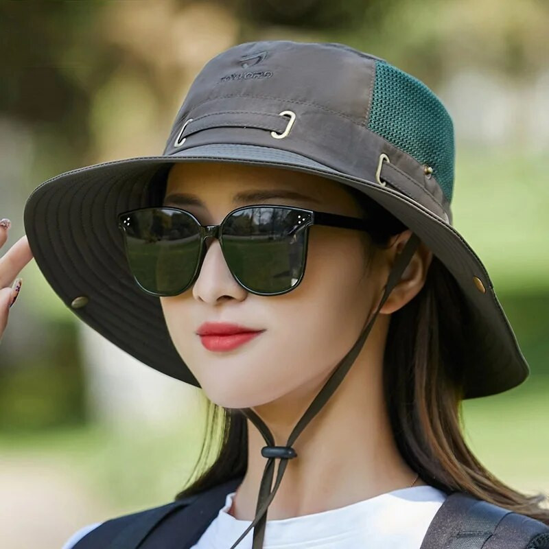 Női vödörsapka kültéri kerékpározáshoz, légáteresztő hálós tömör halászsapka, utazási UV-sugárzás elleni napsapka széles karimájú boonie kalap horgászsapka