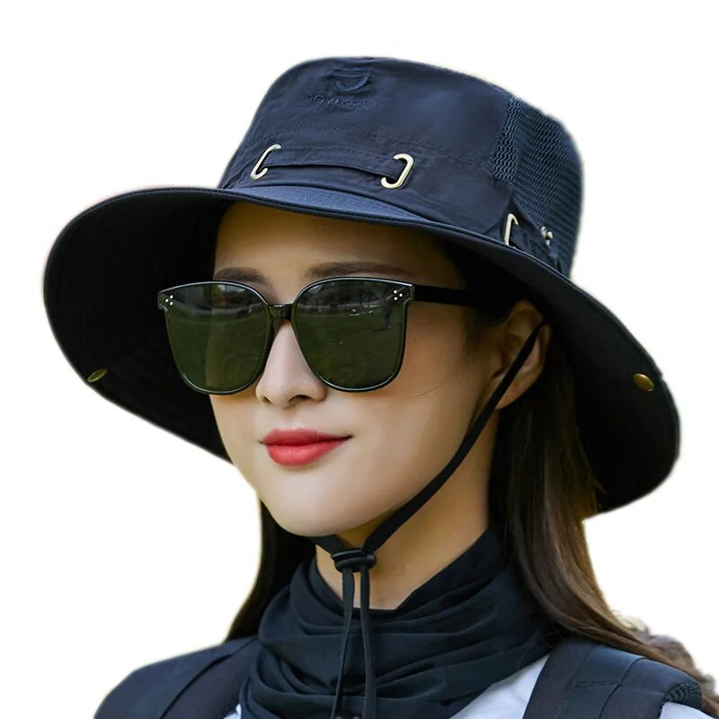 Női vödörsapka kültéri kerékpározáshoz, légáteresztő hálós tömör halászsapka, utazási UV-sugárzás elleni napsapka széles karimájú boonie kalap horgászsapka