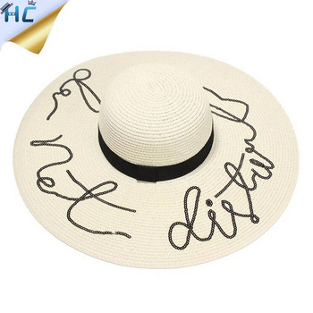 Καπέλα με μεγάλο φαρδύ γείσο Παγιέτες Επιστολή Don\'t Disturb Ψάθινα δισκέτα Καπέλα ηλίου για γυναίκες Μόδα γυναικεία καπέλα καλοκαιρινά Γυναικεία καπέλα παραλίας
