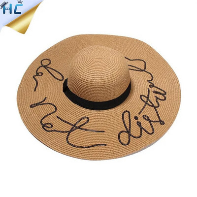 Didelės plačių kraštų skrybėlės blizgučiai su raštu netrukdykite šiaudinės skrybėlės nuo saulės Moteriškos mados Moteriškos vasaros kepurės Moteriškos paplūdimio kepurės