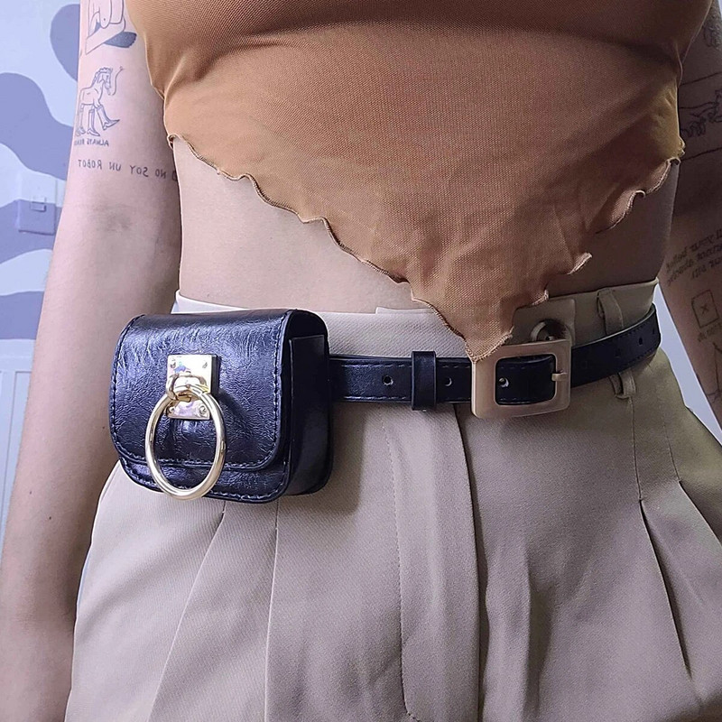 Y2K vintage torba za pojas Gotičke torbice za žene Punk četvrtasto srce Metalni remenje s kopčom PU kožna putna torbica oko struka Ženska