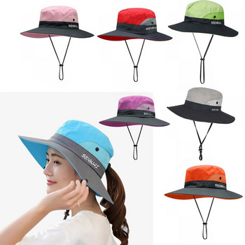Дамска слънчева шапка с конска опашка, външна, бързосъхнеща, Upf 50+ Bucket Beach Cap, UV сгъваема мрежеста широка риболовна шапка, регулируема модна шапка