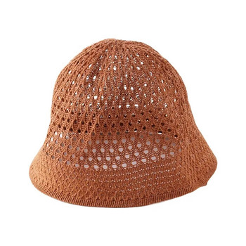 Плетена на една кука флопи топ летни шапки сгъваема куполна шапка с кофа Едноцветни плажни шапки Простота Меки дамски слънцезащитни шапки