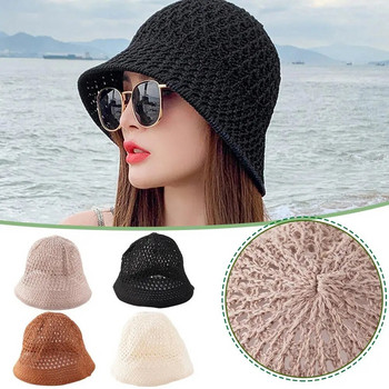 Καλοκαιρινά καπέλα με βελονάκι Floppy Top Πτυσσόμενο καπέλο με θόλο μονόχρωμο Καπέλα παραλίας Simplicity Μαλακά γυναικεία καπέλα αντηλιακής προστασίας