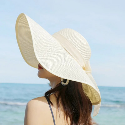 2023 Jednostavan elegantan stil Ljetni slamnati šešir s velikim obodom Odrasle žene Djevojke Modni šešir za sunčanje s velikom mašnom Ljetni šešir za plažu Šešir za plažu