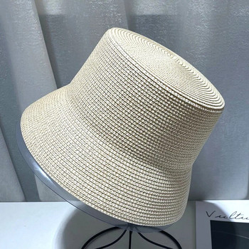 дамска шапка плоска шапка с кофа сгъваема шапка за мивка ретро сламена шапка с кофа дамска лятна плажна шапка с малка периферия слънцезащита